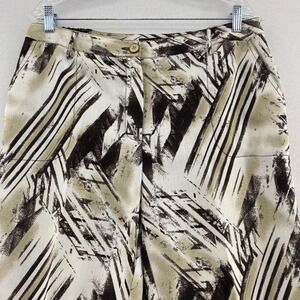 Picadilly Fashions Abstract Print Cropped Pants‎ Trousers Beige Black Size 14